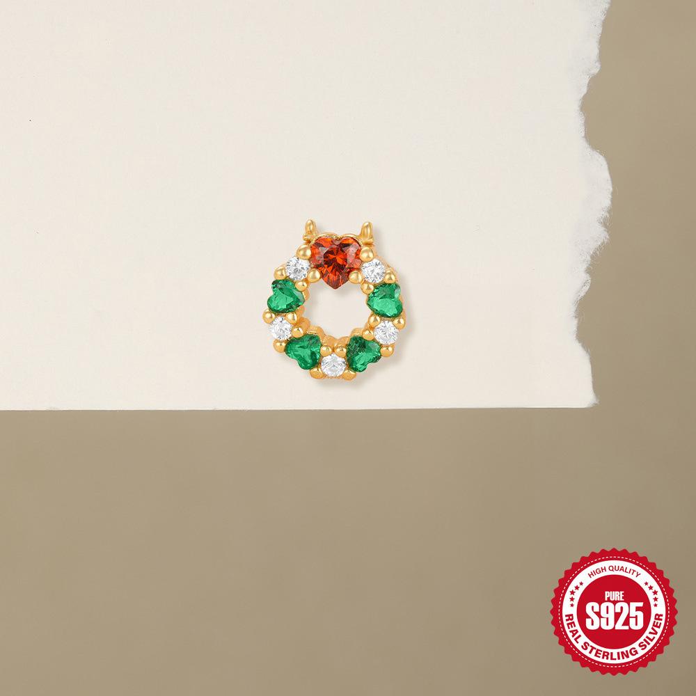 Stylish Simple S925 Sterling Silver Christmas Colored Christmas Tree Wreath Christmas Fake Accessories Stud Earrings Earrings