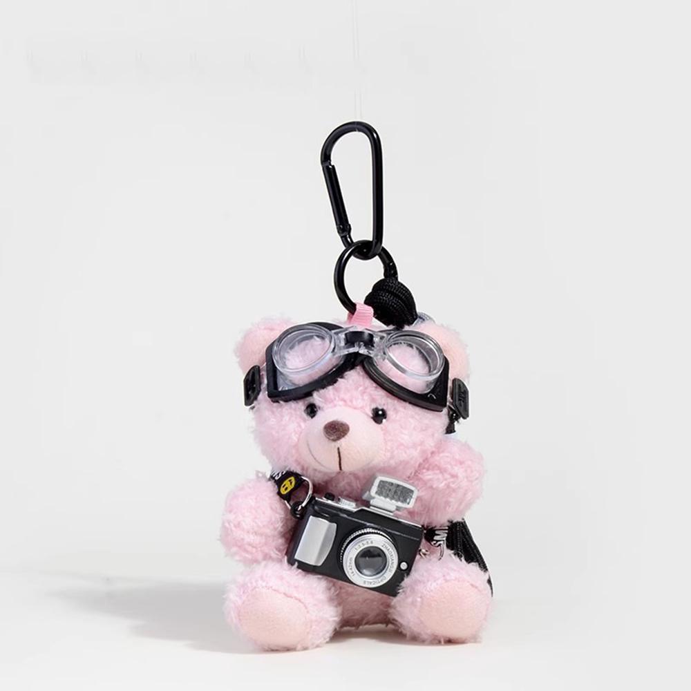 Cute plush Little bear keychain Cartoon Paired Camera Flying Glasses Creative Trendy Handbag Chain Gift