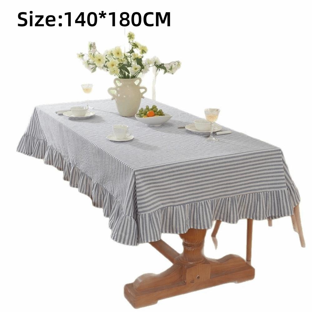 Vertical Striped Table Cover Washable Wrinkle-Resistant Farmhouse Tablecloth Ruffle Trim Striped Ruffle Tablecloth Dining Party