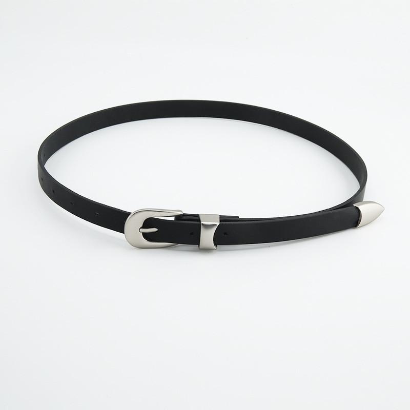 Vintage Women's Belt Casual Simple Alloy Pin Buckle Thin Faux Leather Waist Belt Black In Stock