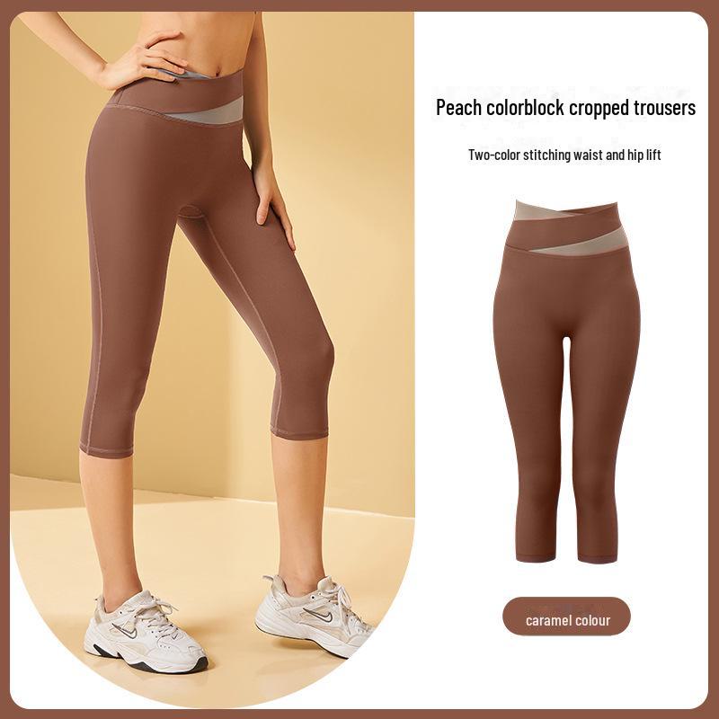 

Жіночі кольорові блоки, високоеластичні, тілесні, з ефектом ліфтингу стегон, штани три чверті для йоги та бігу L