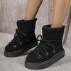 Fashion Fashion Lace Up Design Platform Womens Snow Boots Winter Faux Fur Flats Wool Warm Cotton Shoe Anti-slip Short Boot Botas