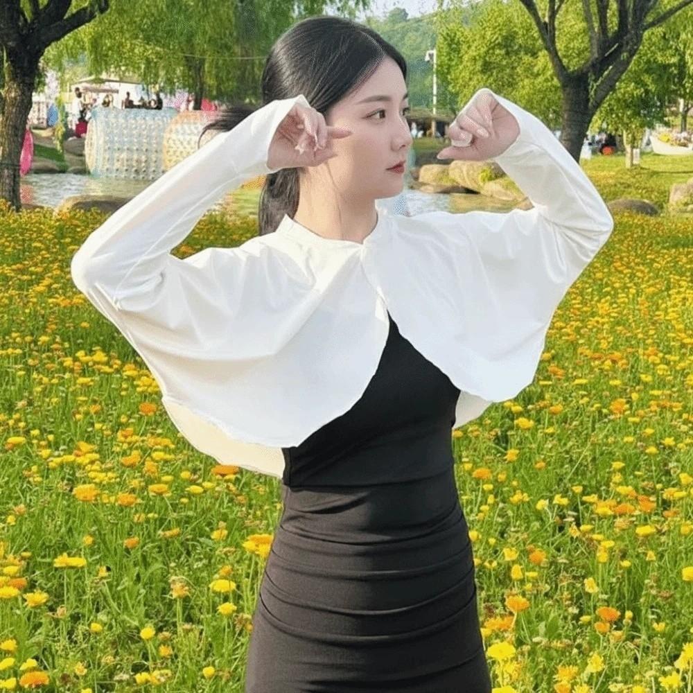 Long Sleeve Summer Sunscreen Shawl Solid Color Sun Protection Clothing Sweet Ice Silk Cape Outdoor