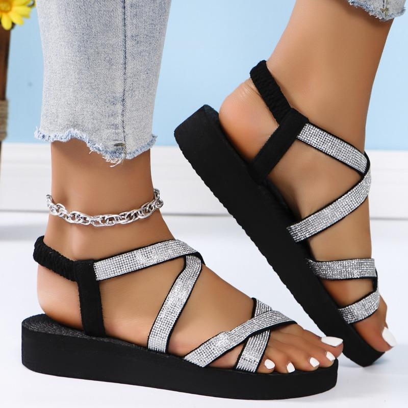 Modische Neue Damen Flache Sandalen Geflochtenes Band Böhmische Sandale Lässige Weiche Sohle Strandsandalen für Damen Sandalias De Mujer