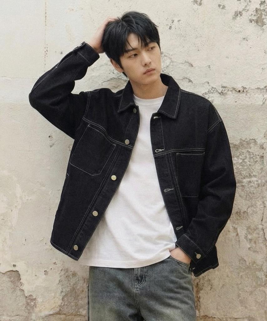 Agod Stone Washed Crop Denim Jacket [Black]