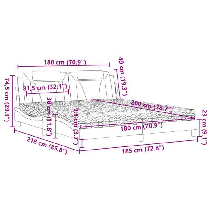 VidaXL Lit avec Matelas, Lit Rembourré avec Coussin de Tête de Lit, Lit Double, Lit Adulte, Meuble de Chambre à Coucher 3208816