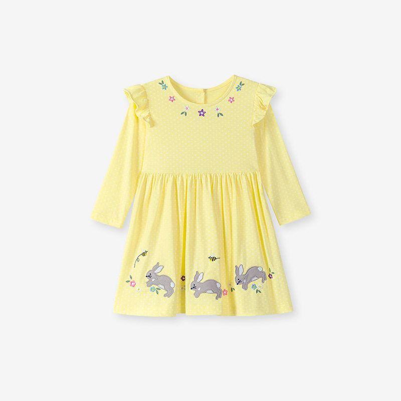 Children s Skirt Spring and Autum Lotus Leaf Long-Sleeved Girl s Polka-Dot Dress Kidsren s Bunny Girl Baby Pure Cotton Princess Skirt S3151 7Y (140cm)