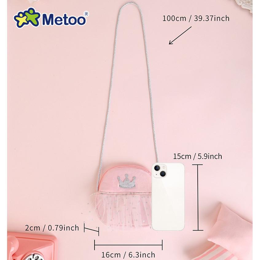 

Metoo Glitter Crown Print Crossbody Pouch Girly Lace Single Shoulder Mini Pouch Plush Princess Wallet great for daily use 16 x 15 cm розовый