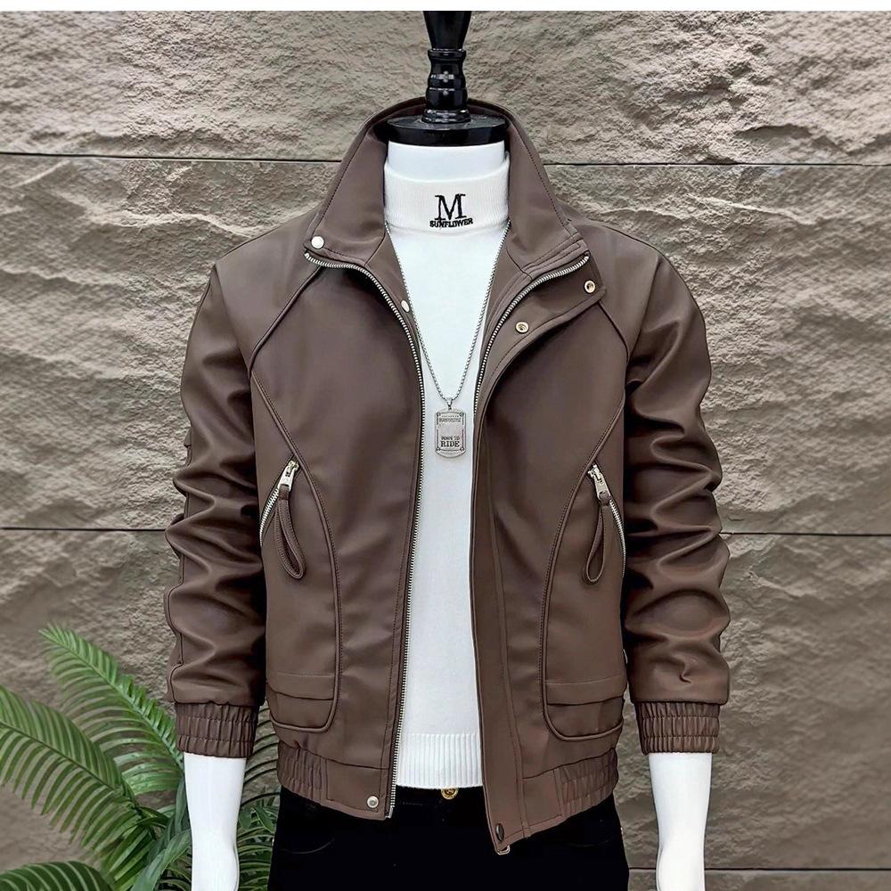 

Fleece Stand-up Collar Leather Jacket Men s Clothing Autumn and Winter Versatile Jacket New High-end Men s Leather Jacket 2XL