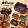 Halloween Themed Rectangular Tin Storage Box with Transparent Lid Metal Candy Biscuit Container for Seasonal Decoration and Organization