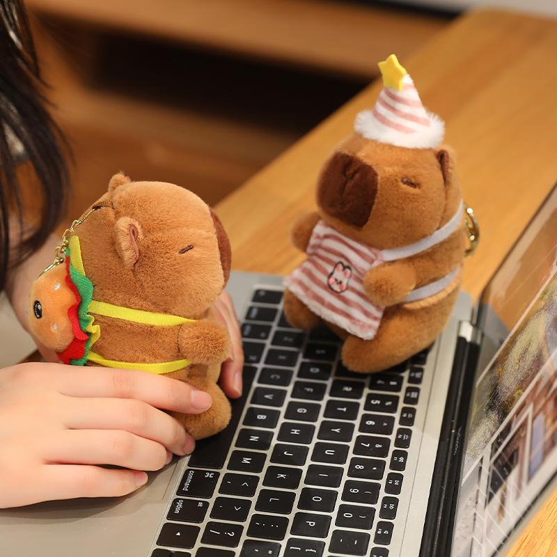 12cm Kawaii Anime Capybara Plushies With Pikachu Stitch Lucifer Cat Hat Doll Stuffed Animals Capybara Plushies Girl Toys