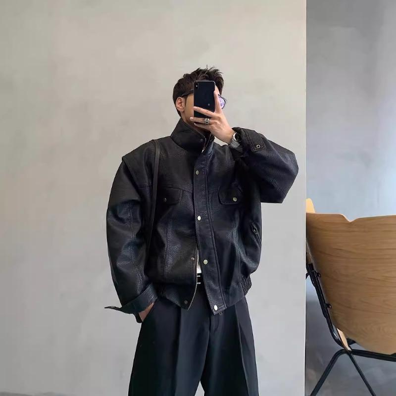Autumn and winter stand-up collar locomotive style young and young leather jacket ruffian handsome temperament loose leather jacket