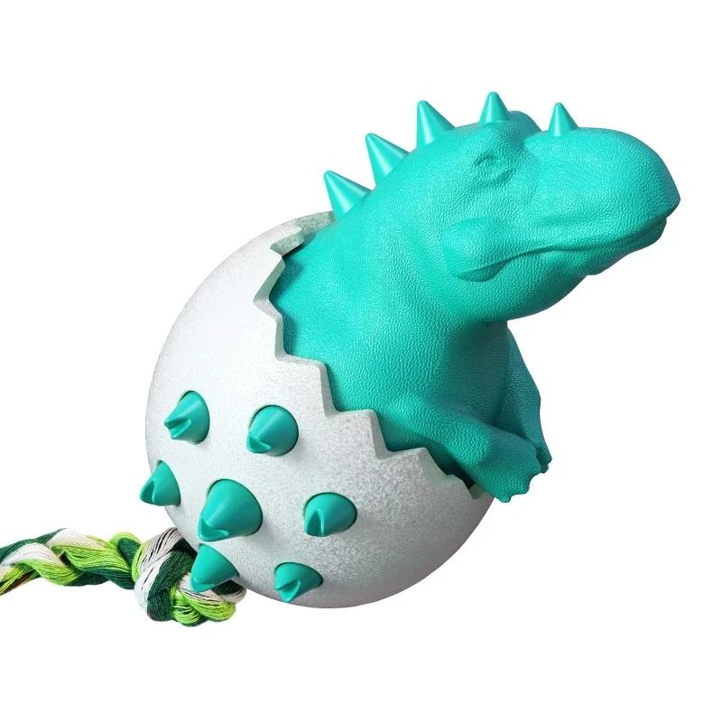 

Durable Dinosaur Egg Dog Chew Toy for Aggressive Chewers Interactive Tug of War Game Puppy Teething Molar Toothbrush XS бирюзовый
