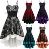 Damen Vintage Hochwertiges Trägerkleid Bandage Schnürung High Low Kleid Partykleid fashionpoint