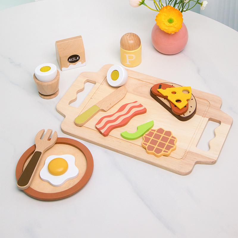 Simulation Fun Wooden Fried Egg Bacon Breakfast Combination Children Toy Set