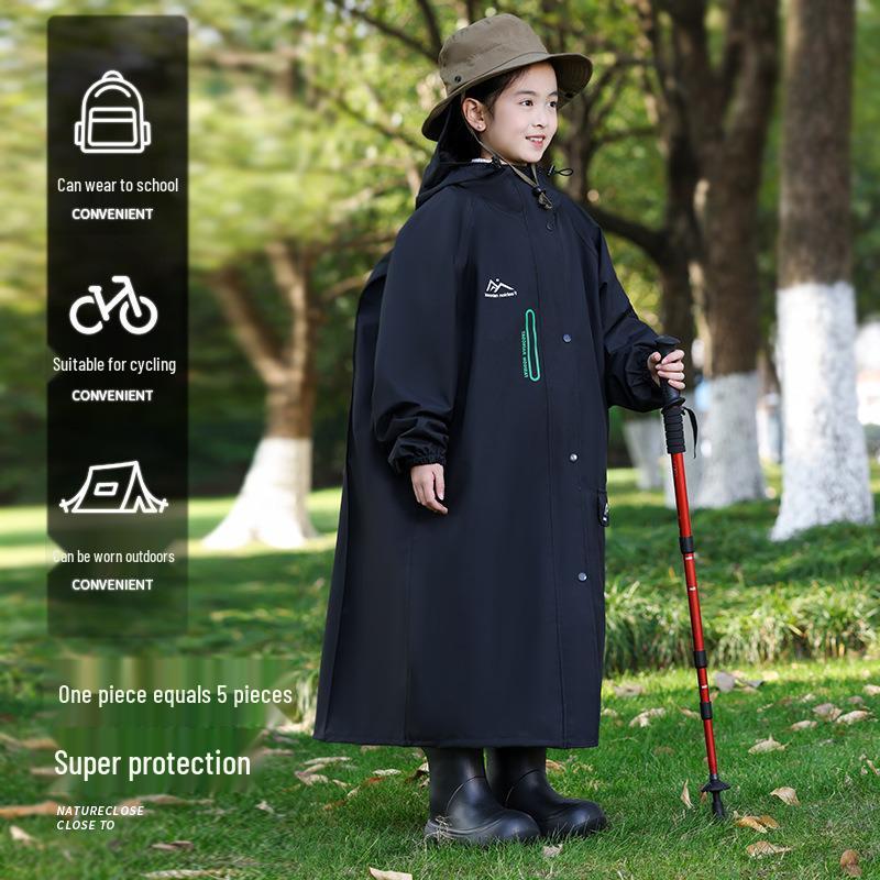 Kids' Full-Length Raincoat with Backpack Space - Heavy Rain Protection for Primary School Girls & Boys, Durable Oxford Cloth