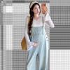 2026 Chic Rhinestone Wide-Leg Maternity Denim Overalls & Flare Sleeve Set