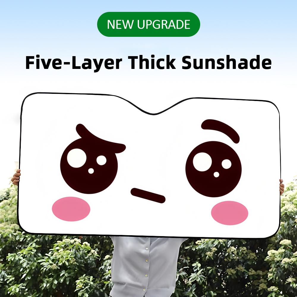 Cute Expression Sun Visor Reusable Aluminum Foil UV Protector Heat Five-Layer Insulation Windshield Sunshades