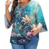 Women's Printing V-neck Plus Size Tops 3/4 Sleeves Elegant Shirt Tops