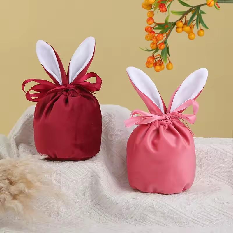 Rabbit Ears Gift Bag Easter Decoration Velvet Bag Chocolate Candy Drawstring Bag Home Baby Shower Birtyday Wedding Party Decor