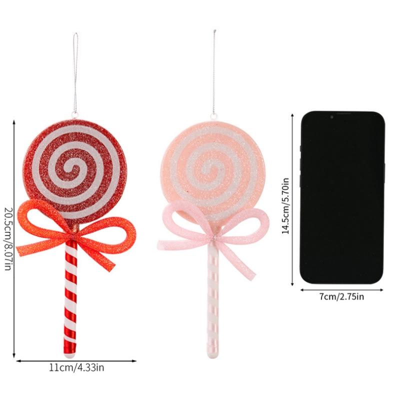 1Pc Christmas decoration supplies, red lollipop pendant, pink bow simulation candy, children's gift, colored candy