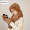 Kinder Hut Schal Handschuhe Dreiteiliges Winter Jungen Outdoor Warmes Fleece Gestrickte Wollmütze