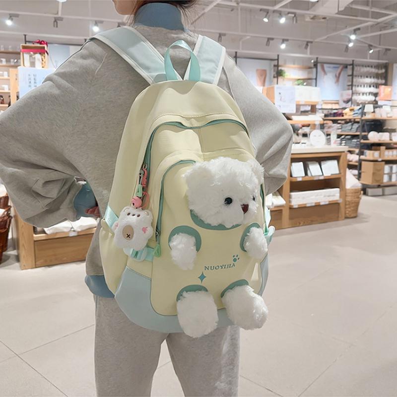Trendy Teenager Girl Cute Bear Schoolbag High Value Junior High School Student Pupil Backpack Waterproof Nylon Book Bag Children Holiday Surprise Gift