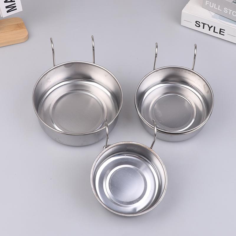Household 10-18cm Crate Dog Cat Bowl Stainless Steel Hanging Pet Cage Bowl Food Water Feeder Coop Cup For Cat Puppy Birds Rats