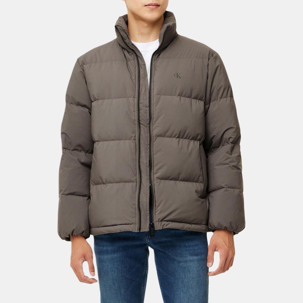 Calvin Klein Minimalist Comfortable Versatile Short Stand Collar Zipper Down Jacket Men Outerwear Brown J326958-PBX