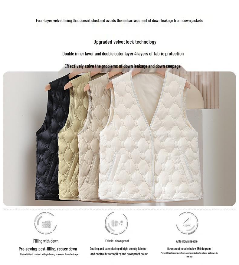 2025 High-End Lightweight Warm V-Neck Down Vest - 90% White Duck Down, Versatile Fashion Gilet for Autumn/Winter