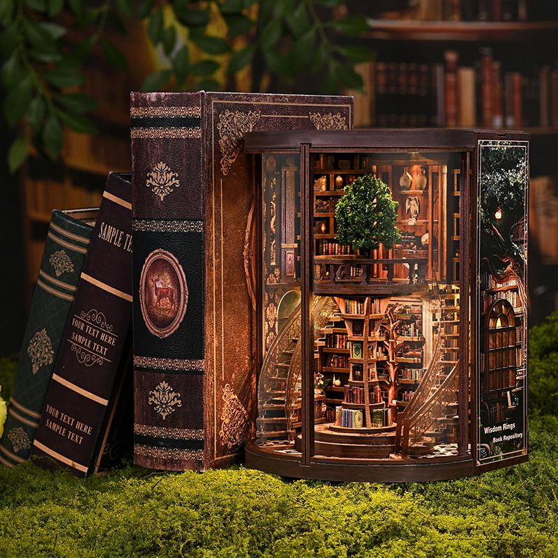 NEUE DIY Holz Buchnische Figuren Miniatur Weisheitsringe Buchdepot Buchstütze für Freunde Geburtstagsgeschenke Heimdekoration Handwerk