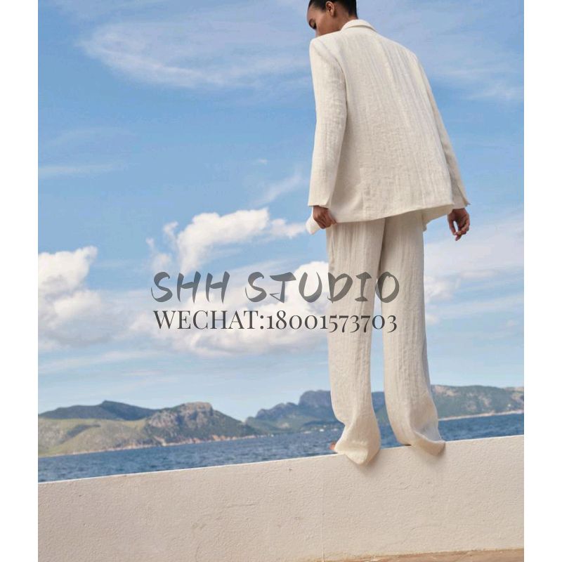 Spring New Arrival Work Clothing Lapel Long Sleeves Wrinkle Effect Suit Outwear 8372333 Wide Leg Pants 8372433