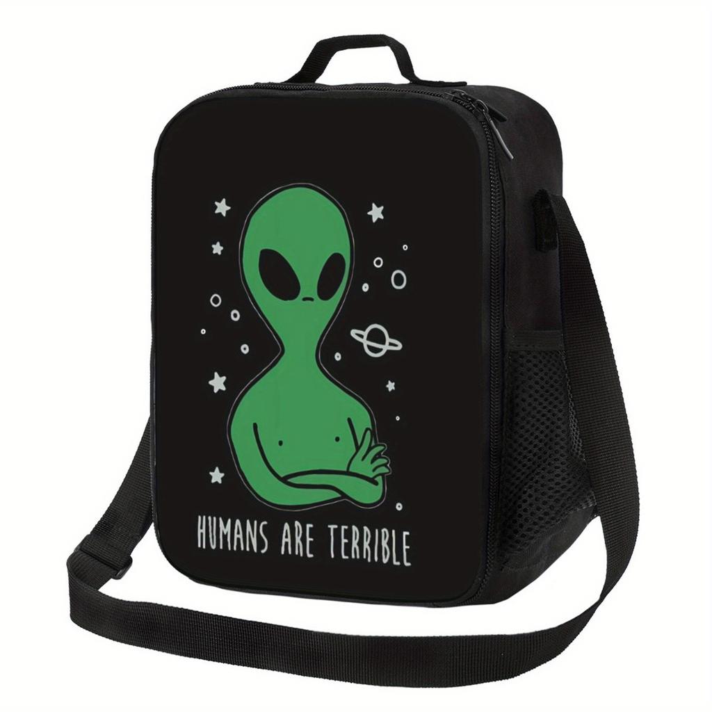 1pc Green Alien Design Reusable Insulated Lunch Bag - Portable Cooler Tote for Camping, Picnics, Beach & Outdoor Activities