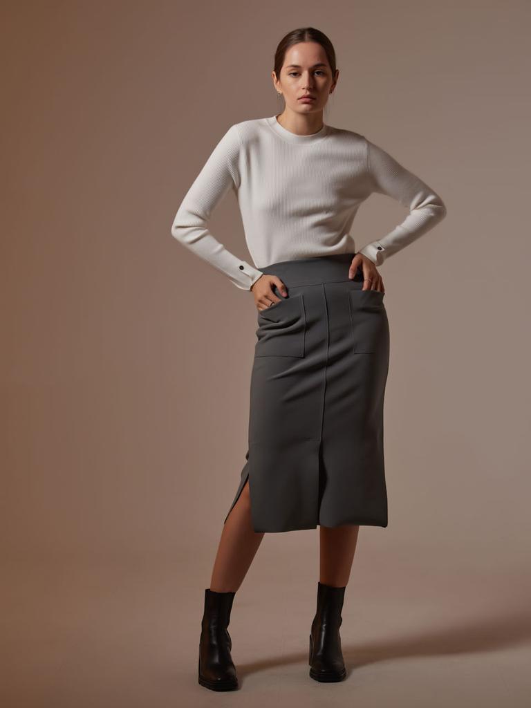 AYIHOLIC CASHMERE Ribbed Round Neck Knit With Sleeve Slits