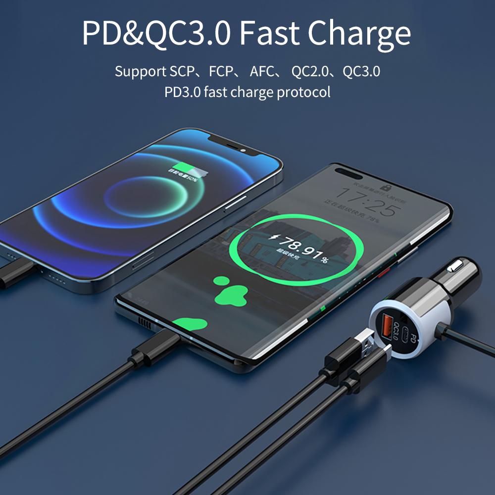 5 Port Car USB Charger PD 76W Quick Charge 3.0 PD Type C Fast Charging For Mobile Phone Type C Car Charger
