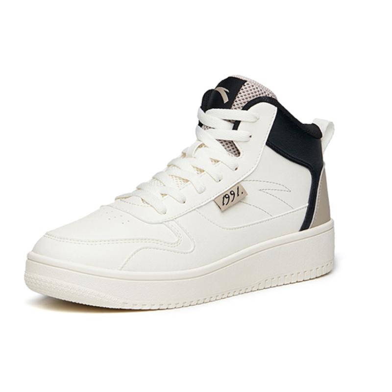 Anta Life Collection Anti Slip Wear Resistant High Top Skateboard Shoes Men's White Black Sneakers 912038010-17