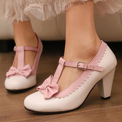Süße Prinzessin Lolita Schuhe für Mädchen Niedliche Schleife Rosa Schwarz Weiß Damen Pumps Knöchelriemen Elegant Party Hochzeitsschuhe Weiblich