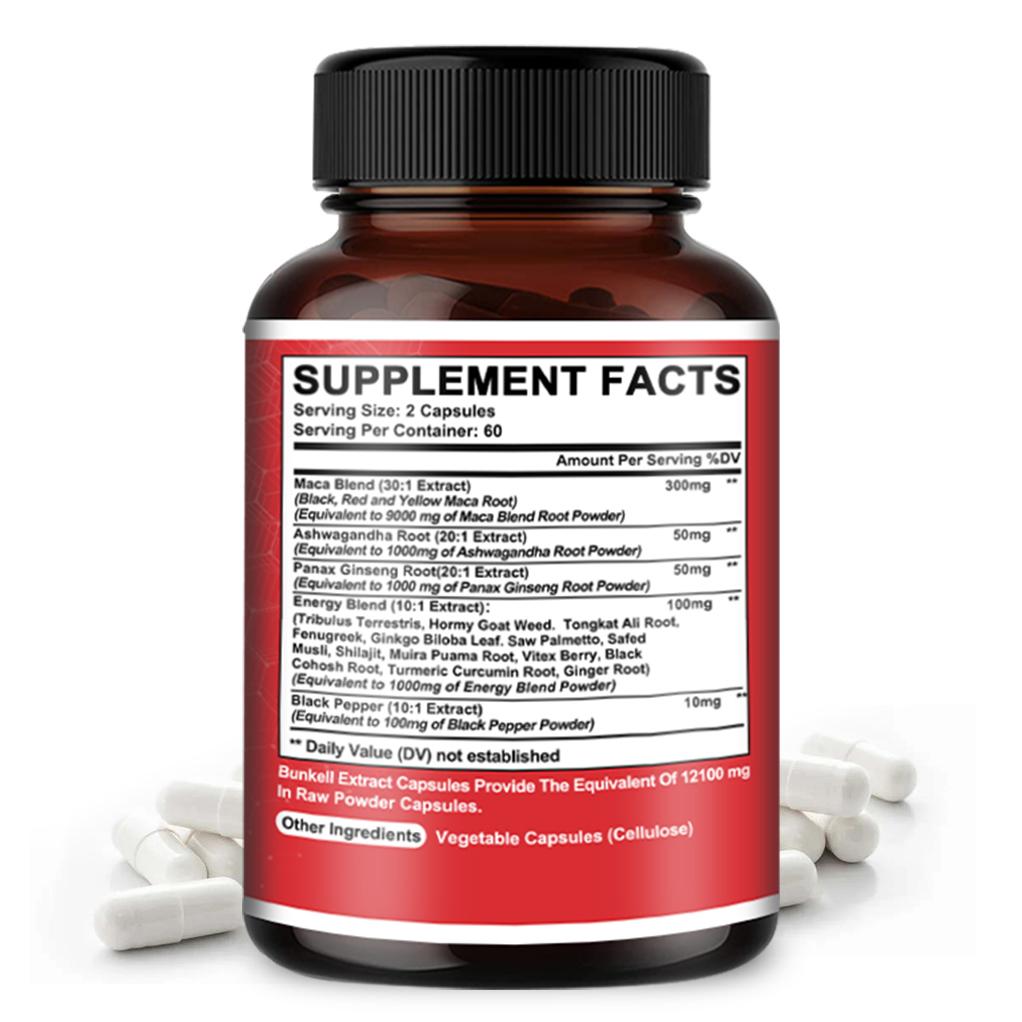 Maca, black pepper, ginseng root 12100mg 120 capsules