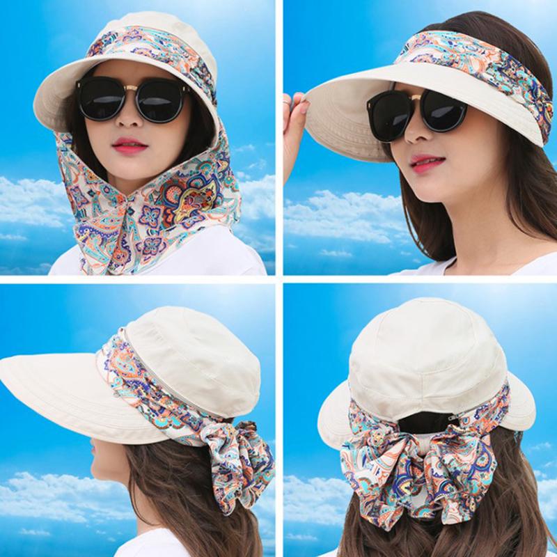 Women Summer Anti-Uv Sun Hat Outdoor Foldable Floral Print Caps Neck Face