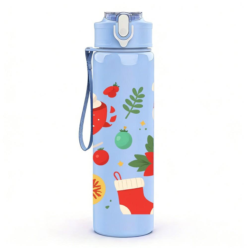 1PC Christmas Poinsettia Flower 750ml Color Plastic Sports Water Bottle Leakproof Flip Straw Lid Suitable for Sports Office Home Use