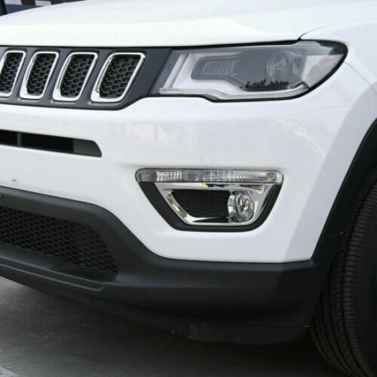 2x Front Fog Light Lamp Cover Trim Frame Decoration For Jeep Compass 2017+Chrome