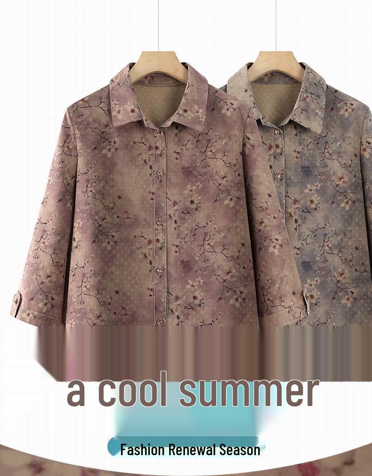 Grandma's Summer Thin Mid-Sleeve Cardigan, Ideal for Middle-Aged & Elderly, Seven-Sleeve Set for 70-Year-Old Moms