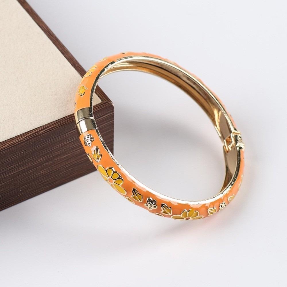 Traditional Flower Bangle Enamel Women's Hand Bracelet Vintage Cloisonne Bangle  Jewelry Gifts