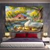 White Duck and Ducklings by a Farm Stream Pattern Wall Hanging Tapestry Decorative Tapestry Home Decor for Bedroom and Living Room