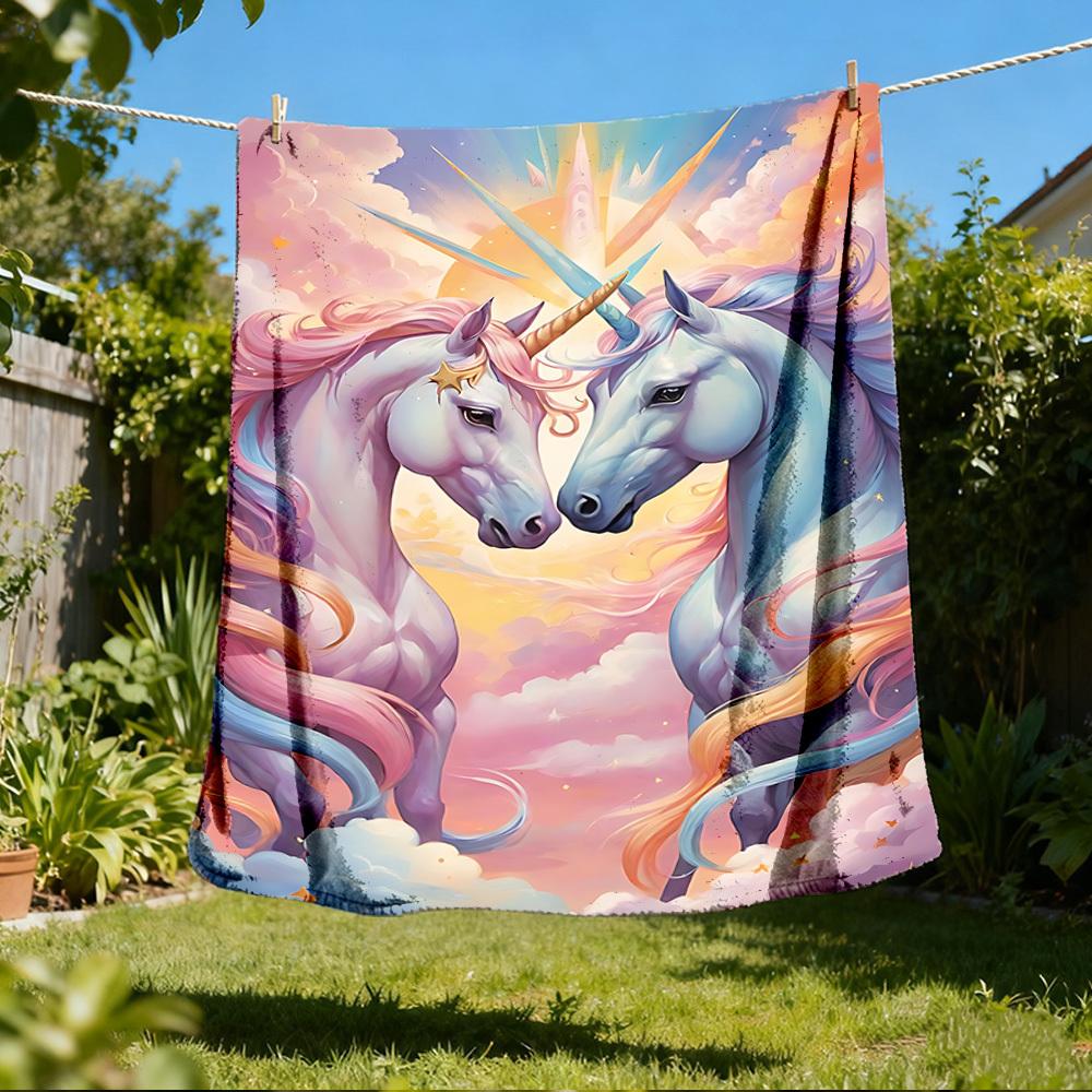1pc Unicorn Fantasy Artwork Print Outdoor Blanket, Lightweight Polyester, 80x120cm