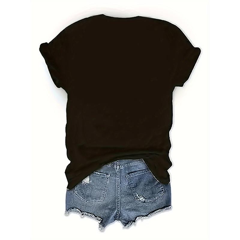 Real Paw Diamond Decorative Print T-Shirt, Short Sleeve Crew Neck Casual Top for Summer and Spring, Women's Clothing