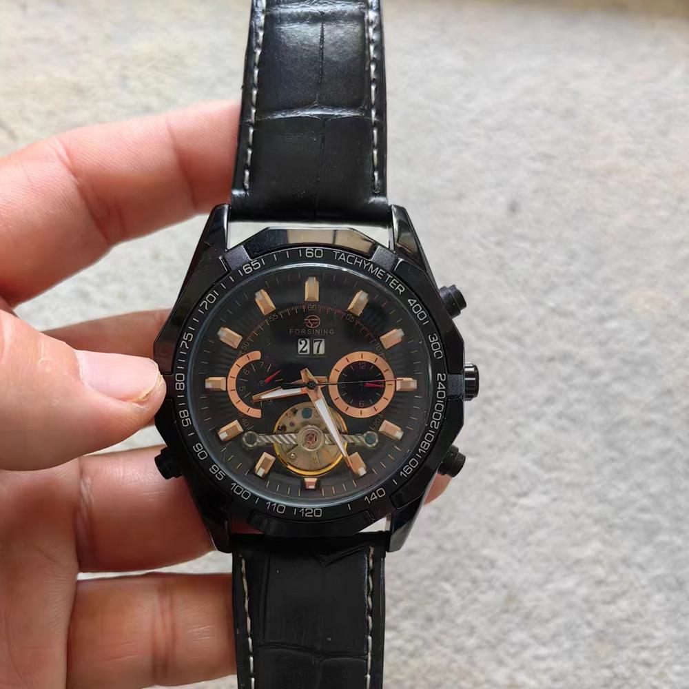 New Black Men Watches Automatic Mechanical Watch Tourbillon Clock Genuine Leather Waterproof Watch Men Military Wristwatch Man
