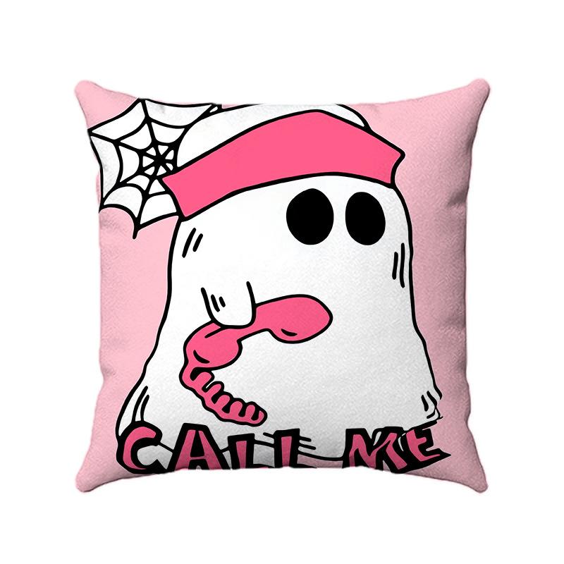 Halloween Pink Super Soft Digital Printing Short Plush Pillow Covers Decorative For Car Sofa Office Cushion Cover Home Goods