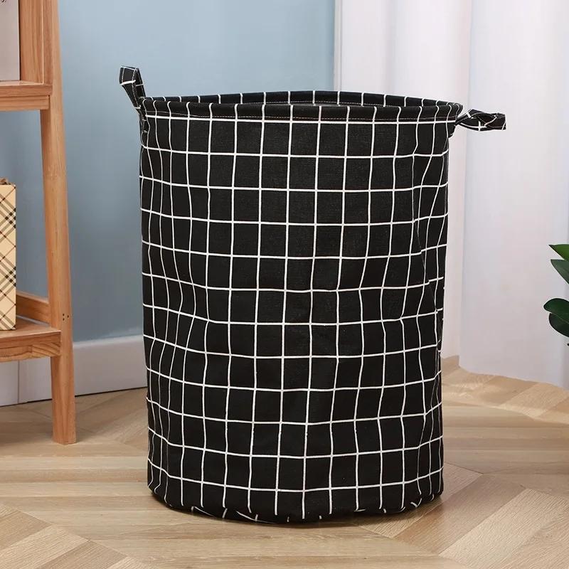 Household large fabric dirty clothes basket, toy storage bucket, cotton and linen dirty clothes basket, foldable and waterproof#