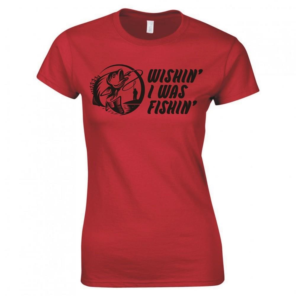 Funny Fishing Wishin I Was Fishin Ladies Skinny Fit TShirt S